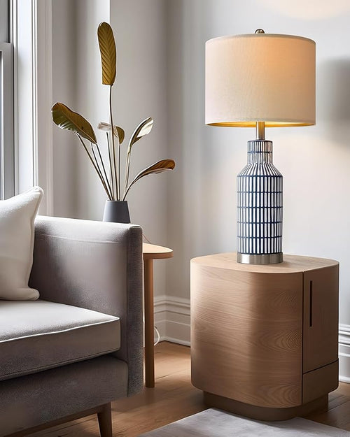 25" Modern Ceramic Lamps Single Table Lamp for Living Room Bedroom Farmhouse Nightstand Bedside Lamps