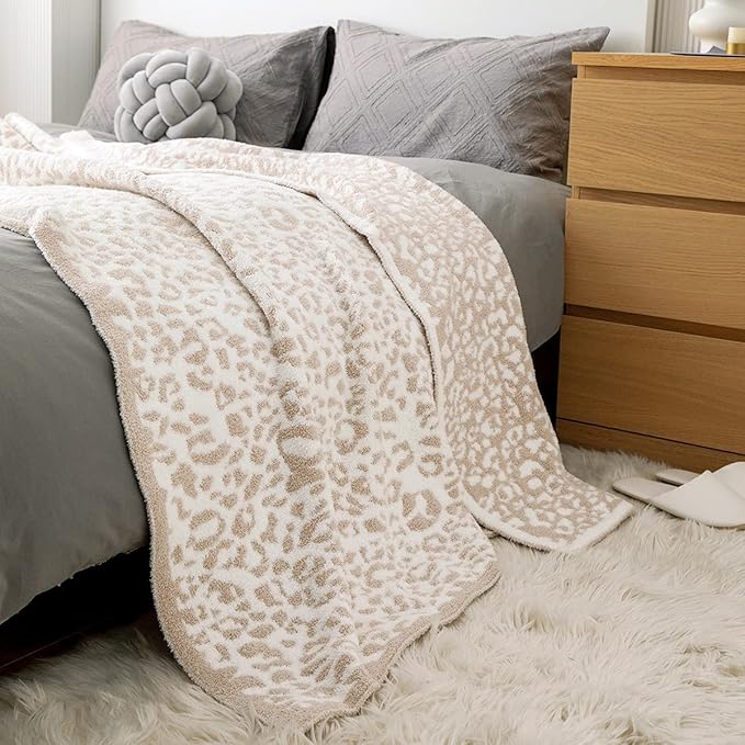 MH MYLUNE HOME Large Soft Micro Plush Leopard Blanket (71x78 inches, Khaki) Warm Reversible Cheetah Blanket Leopard Pattern Throw for Couch Bed Sofa