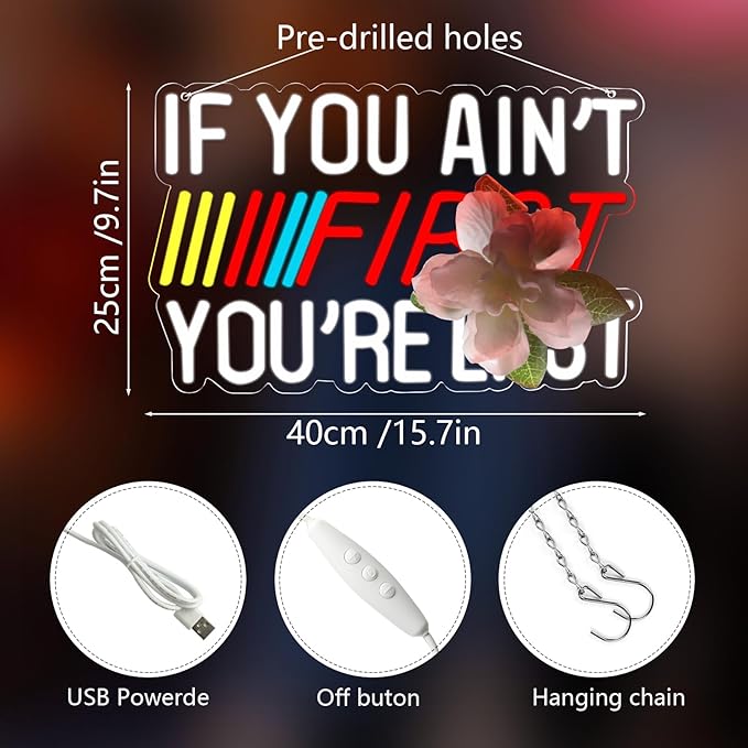JFLLamp IF You Ain't First,You're Last Neon Sign for Wall LED Bedroom Man Cave Club Bar Hanging Decor Gift for Fans Teens