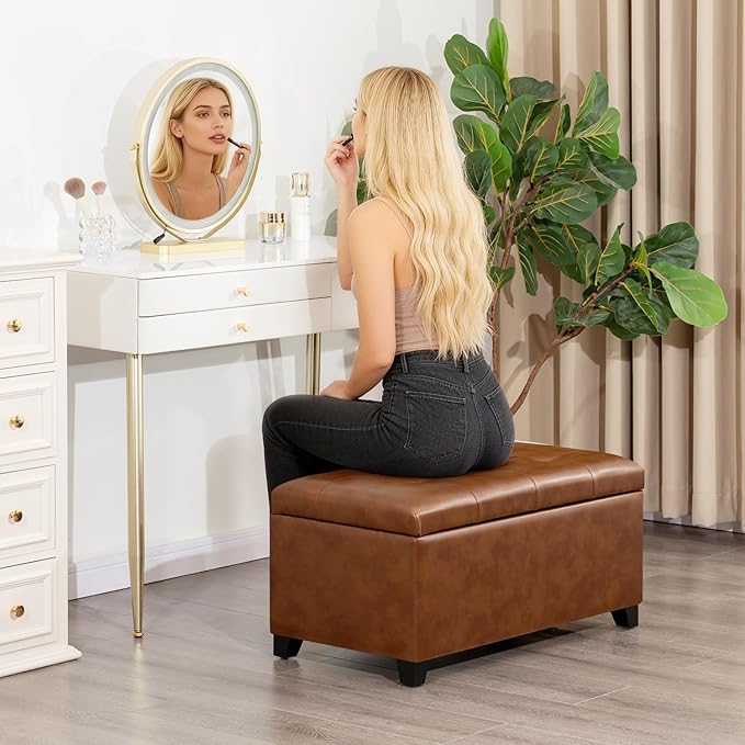 Homebeez 30" Faux Leather Storage Ottoman, End of Bed Bench, Upholstered Ottoman with Storage Bench for Living Room,Bedroom,Entryway