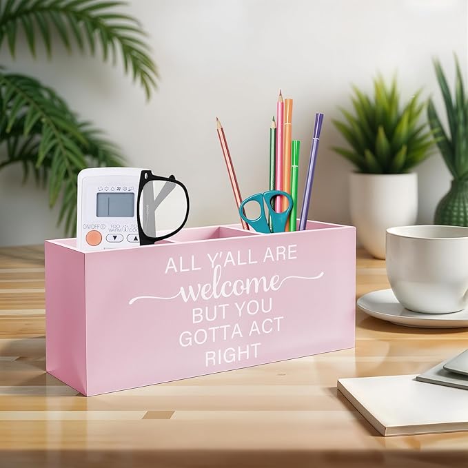 Pink Western Makeup Brush Holder, Preppy Western Cowgirl Toothbrush Holders for Girly Bathroom, All Y'all are Welcome But You Gotta Act Right Pen Holder Organizer for Dorm Bedroom Desk