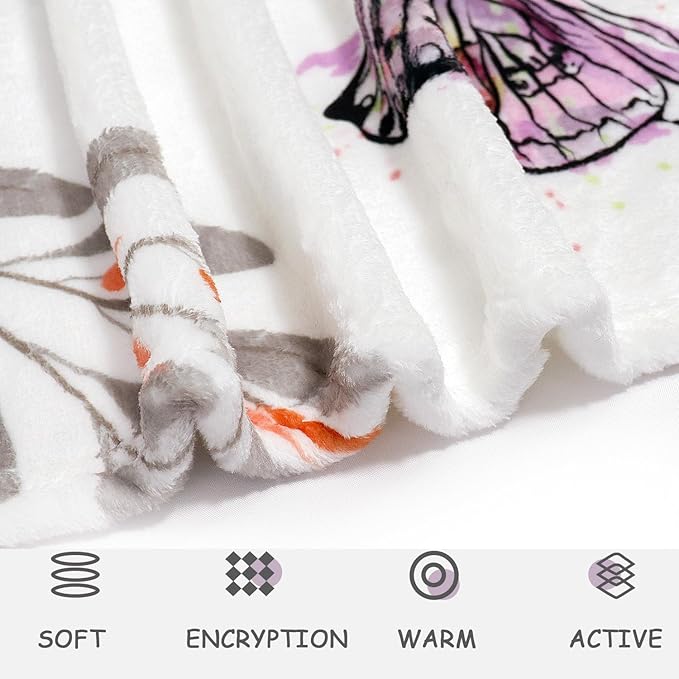 Dragonfly Throw Blanket Floral Flower Throw Blanket Botanical Plant Flannel Fleece Throw Blankets Butterfly Cozy Fuzzy Plush Throw Blankets for Bed Chair Couch 60" X 80"