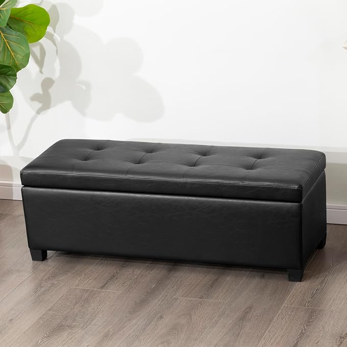 Homebeez 42" Faux Leather Storage Ottoman,End of Bed Bench,Upholstered Ottoman Bench with Storage for Living Room,Bedroom,Entryway