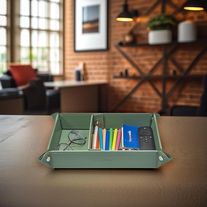 UnionBasic Medium Valet Tray, Jewelry Tray for Rings Earrings, Entryway Catchall Caddy for Coins Keys Change, Nightstand Bedside Valet Holder, Trays for Electronic Gadgets, Malachite Green Plus
