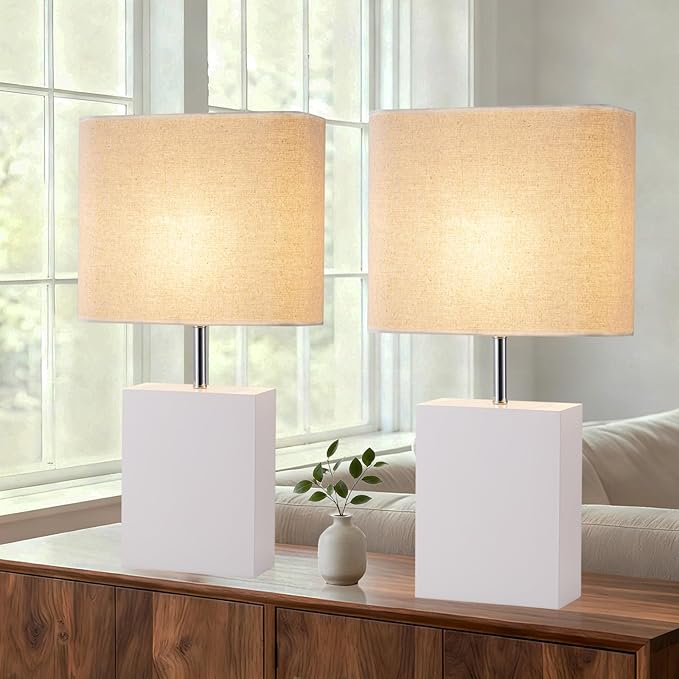 lapupu 23" Wood Table Lamp Set of 2 for Living Room, Modern Bedside Lamps for Bedroom, Large Farmhouse Nightstand Lamp, Desk Lamps for End Table Home Decor, White