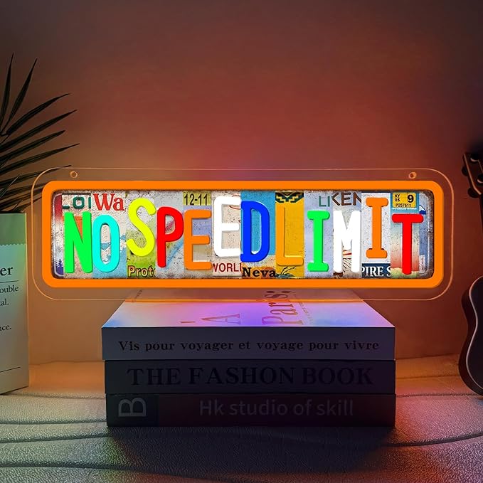 No Speed Limit Neon Signs for Wall Decor,No Speed Limit Sign for Gamer Boys Gifts Room,Gaming Man Cave Garage Bedroom Vintage Style Wall Decor,Gifts for Racing Game Lovers