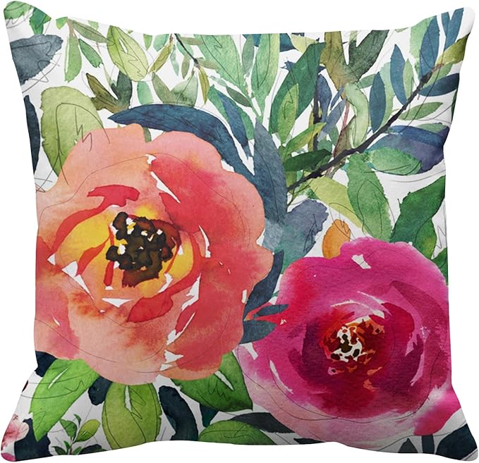 Emvency Throw Pillow Cover Colorful Bohemian Peach Floral Boho Watercolor Pink Painterly Decorative Pillow Case Home Decor Square 18 x 18 Inch Pillowcase