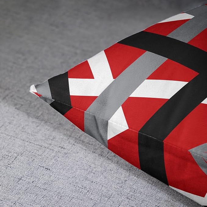 Emvency Set of 2 Throw Pillow Cover Red Black Stripes Grey White Design Retro Decorative Pillow Case Striped Home Decor Square 16x16 Inch Cushion Pillowcase