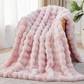 Faux Fur Throw Blanket, 1000GSM Fluffy Soft Bubble Blanket for Couch Bed, Cozy Plush Warm and Thick Blanket, Fuzzy Rabbit Throw for Living Room Bedroom 90''*104'' Pink