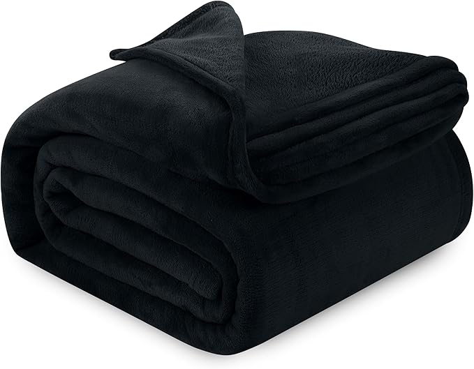 Utopia Bedding Black Fleece Blanket Queen Size Fuzzy Soft Anti-Static Microfiber Bed Blanket (90x90 Inch)