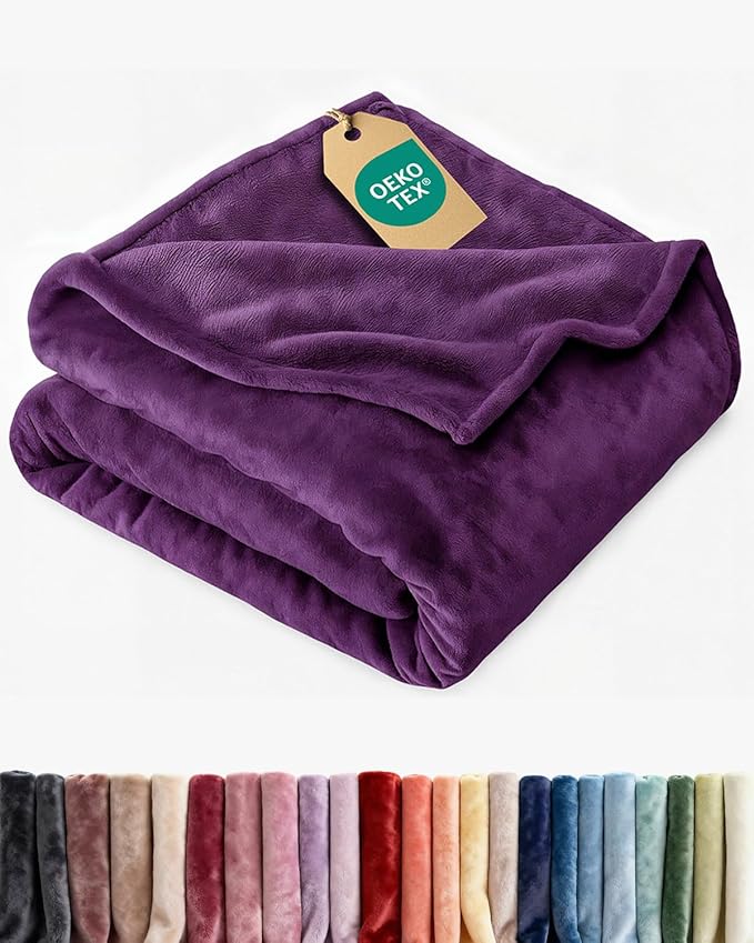 Ultra Soft Fleece Blanket Queen Size - Flannel Fleece Luxury Queen Blanket - Lightweight for Couch Bed Chair - Thick, Warm & Breathable - All Season Cozy Fuzzy, Anti-Static Microplush Bedding, Purple