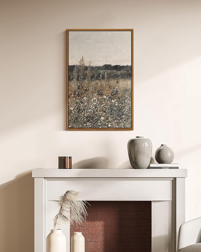 InSimSea 2 Pcs Framed Wall Art Vintage Landscape Decor, Meadow Scenery Paintings Above Bed Wall Decor, Canvas Prints, Living Room Bedroom Office Farmhouse Decorations, 16"x24" Set of 2