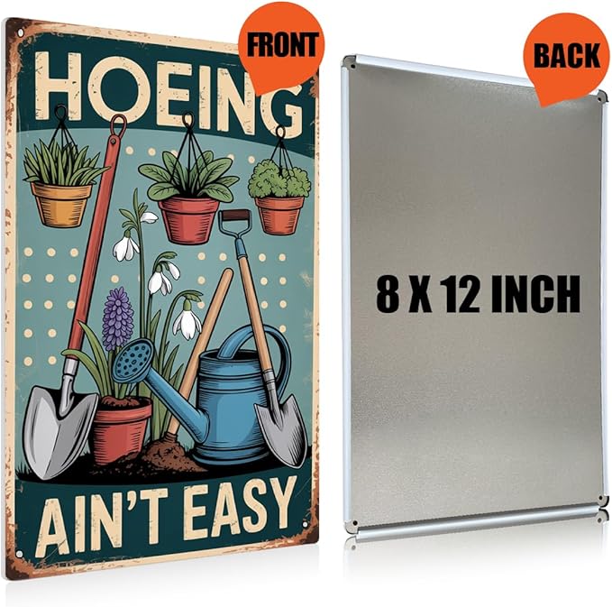 Funny Gardening Essentials Garden Mental Tin Sign Outside Decor - Humorous Gardening Gift for Women Enthusiasts, 12 x 8 Inches