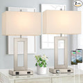22'' Tall Table Lamps for Bedroom Set of 2, Silver Bedside Touch Control Lamp with 2 USB Ports&AC Outlet, Modern Living Room Table Lamp for Nightstand End Table, 3-Way Dimming with 2 E26 Edison Bulbs