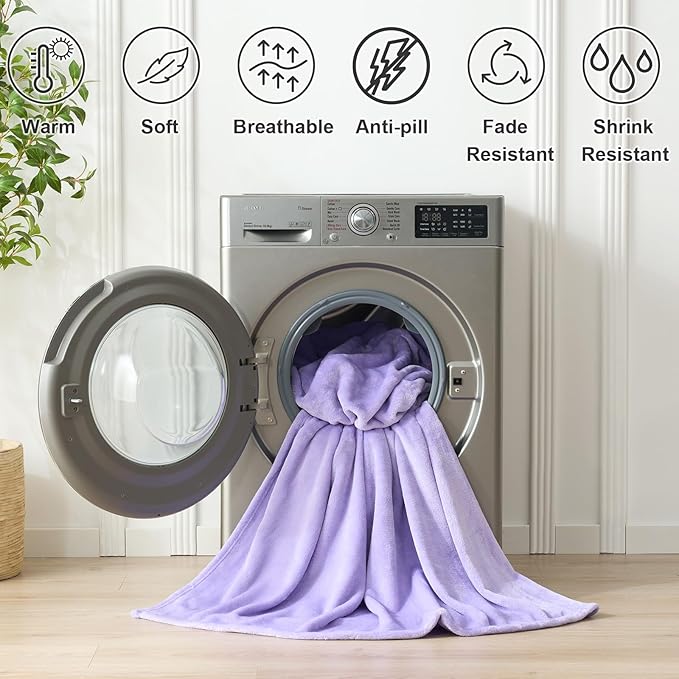 Hansleep Fleece Lilac Queen Blanket, Super Soft Flannel Fuzzy Plush Cozy Blanket for All Seasons, Lilac, Queen 90x90 Inches