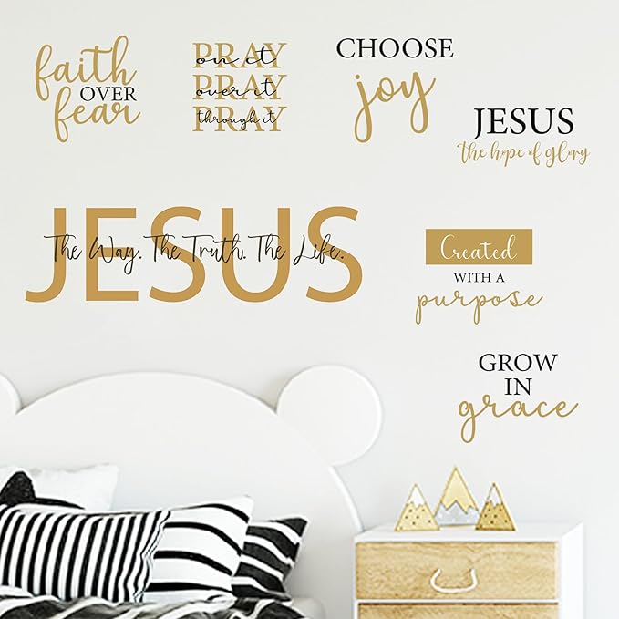 BBTO Bible Verse Wall Stickers Inspirational Quote Wall Decals Religious Motivational Scripture Sticker Peel and Stick for Bedroom Living Room Office Bathroom(Faith Over Fear)