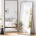 Full Length Mirror 65"x24" Full Body Mirror Rectangle Free Standing Wall Mounted Leaning Floor Mirrors with Stand Aluminum Alloy Frame for Bedroom Cloakroom, Black