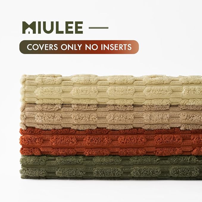MIULEE Pack of 4 Spring Boho Farmhouse Corduroy Decorative Throw Pillow Covers 18x18 Inch for Sofa Living Room Couch Bed Modern Retro Soft Striped Pillow Covers Home Decor Brown Green