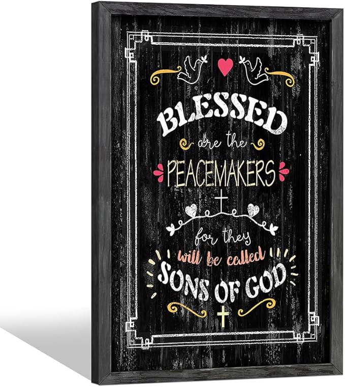 Farmhouse Bible Wood Wall Decor: Christian Verses Framed Art Rustic Religious Bless Sign Print Inspirational Scripture Quote Artwork Picture for Bedroom Living Room Kitchen Decoration