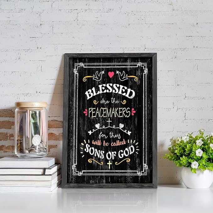 Farmhouse Bible Wood Wall Decor: Christian Verses Framed Art Rustic Religious Bless Sign Print Inspirational Scripture Quote Artwork Picture for Bedroom Living Room Kitchen Decoration