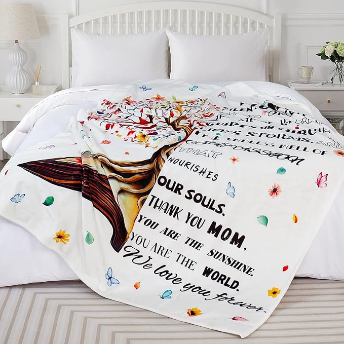 Gifts for Mom Blankets Inspirational Gifts Blanket for Mom Cozy Floral Flannel Blankets Soft Thanksgiving Christmas Birthday Gift Blankets for Woman Plush Bed Couch Cover for Grandma 60" X 80"