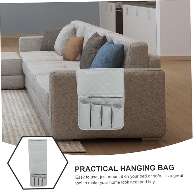 Amosfun 3pcs Storage Pouch Organizer Hanging Bag Zipper for Dorm Bedside Home Sofa Hospital Practical and Grey