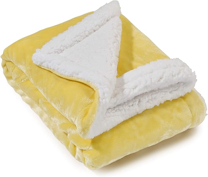 Genteele Sherpa Throw Blanket Super Soft Reversible Ultra Luxurious Plush Blanket, 40 x 50 inches, Yellow/White