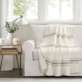 Lush Decor Farmhouse Stripe Kantha Pick Stich Yarn Dyed Cotton Woven Throw Reversible Ticking Pinstripe Design Blanket, 50" x 60", Gray