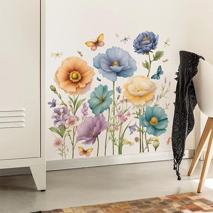 TUOKING Flowers Wall Stickers Decor,Removable Wall Murals Peel and Stick Modern Wall Art Decal Home Decor for Kitchen,Bedroom,Living Room