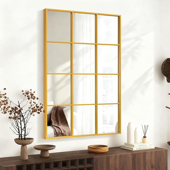 Rectangle Wall Mirror, Gold Metal Framed Mirror Golden Wall Mounted Decorative Mirrors for Living Room Bedroom Entryway 18x26 Inch Decor