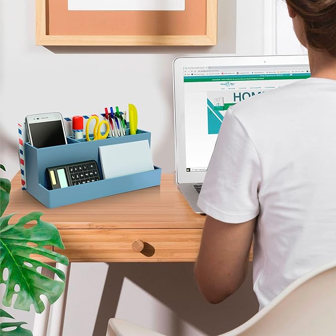 Acrimet Desktop Organizer - Multi Organizer Caddy Holder for Office, Home and School use (Plastic) (Solid Blue Color)