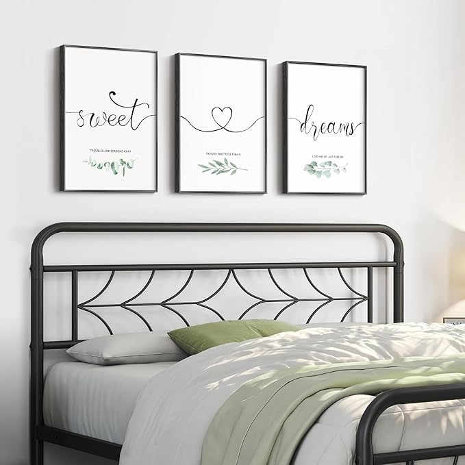 Framed 3 Piece Wall Art Bedroom, Sweet Dreams Signs Pictures Wall Decor Above Bed, Modern Minimalist Master Guest Room Wall Decor, Painting Print Script White Canvas Artwork for Walls, 12x16 Inch