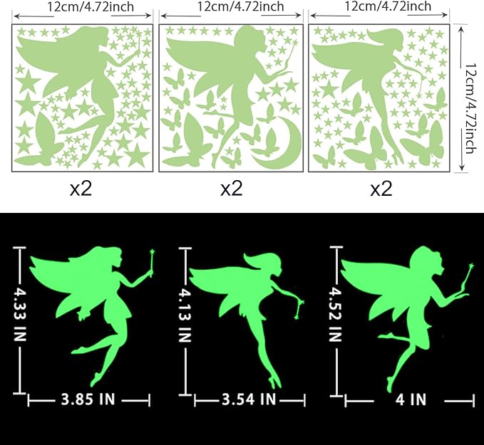 Glow in The Dark Fairy Wall Decals, Luminous Fairies Wall Stickers Bedroom Ceiling Decoration, Butterfly and Star Room Decor for Girls Kids Princess