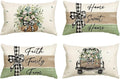 AVOIN colorlife Home Sweet Home Farmhouse Eucalyptus Leaves Throw Pillow Covers, 12 x 20 Inch Truck Stripes Buffalo Plaid Cushion Case Decorations Set of 4