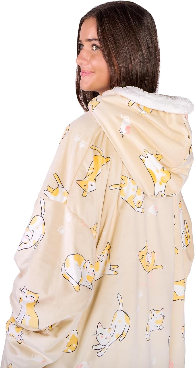 Bare Home Wearable Blanket Hoodie - Soft Plush Sherpa - Warm and Cozy - Oversized Wearable Blanket - Adult & Kid Sizes