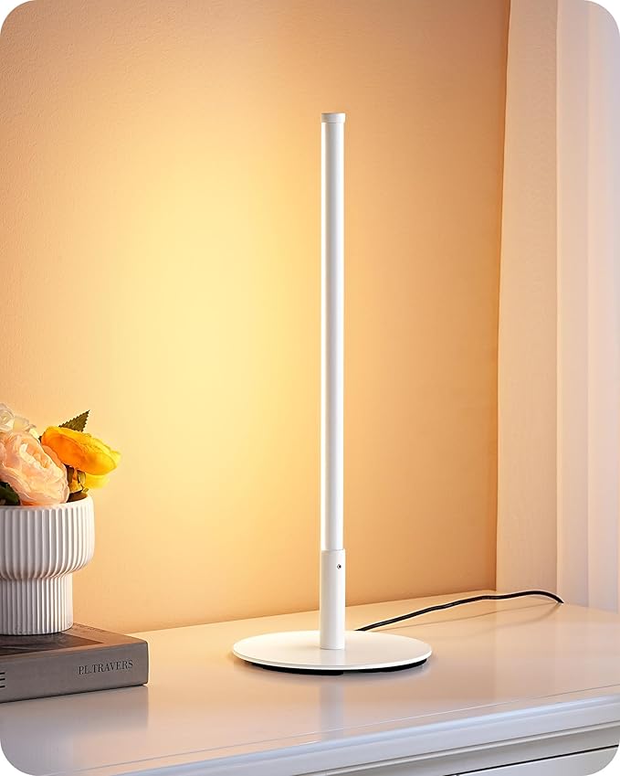 EDISHINE Upgraded LED Table Lamp, Dimmable Bedside Lamp, 3 Color Temperature, Power Cord Touch Switch Desk Lamp, Minimal Nightstand Lamp for Bedroom, Living Room, Gift, Metal Finish, Eye Caring, White