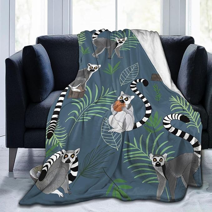 Lemur Blanket for Girls Women Boys Men Adults Kids Soft Cozy Fleece Cute Lemur Throw Blankets Gifts Warm Flannel Plush Stuff Lightweight Decorative for Couch Bed Sofa 80"X60"