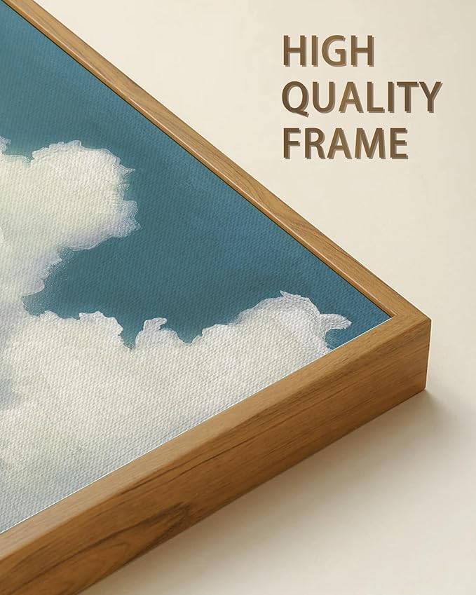 SHENIFY Vintage Framed Wall Art Cloud in Sky Landscape Scenery Rustic Home Decor Retro Decorations for Farmhouse Hallway Bedroom Ready to Hang Wall Artwork - 20x40in Natural Framed