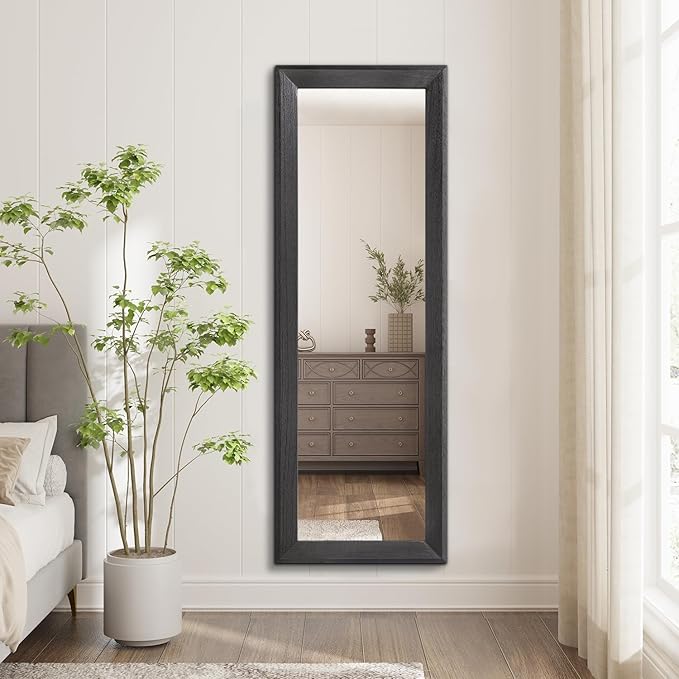 AAZZKANG Full Length Mirror with Wood Framed Modern Large Wall Mirrors 47"x16" Rectangle for Bedroom Living Room Bathroom Dressing Room Entryway Black