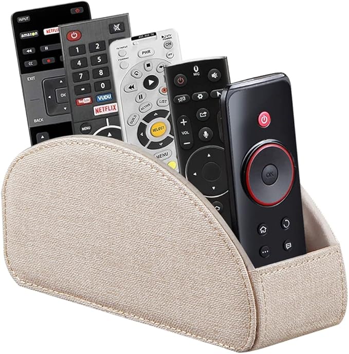 Ayunga PU Leather Remote Control Organizer Box with 5 Compartments - Desktop & Bedside Storage for TV Remotes,DVDs,Blu-ray,Glasses,Pens,Media Players Multi-Purpose Holder(Beige cloth)