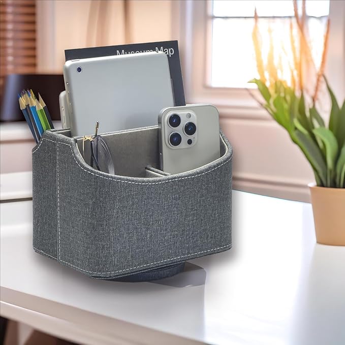 UnionBasic Rotating Desk Organizer, 360 Desk Spinning Caddy, Desktop TV Guide/Mail/Media/Remote Controller Holder Organizer, Barry Grey
