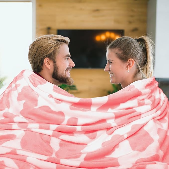 Pink Fleece Blanket for Women Girls Valentines, Cute Soft Strawberry Throw for Bedroom Decor All-Season, Warm Fuzzy Pink Gifts for Women Girls 50"x60"