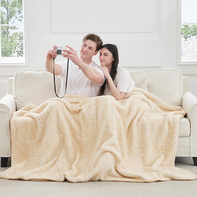 Cozy Bliss Sherpa Throw Blanket for Couch, Cozy Fleece Thick Warm Blanket for Winter, Reversible Soft Fuzzy Plush Throw Gifts for Women and Men, Room Decor (Mottled Beige, 50" x 60")