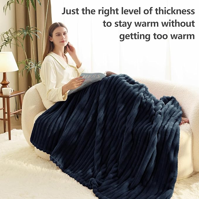 Soft Navy Blue King Size Blanket for Bed - 300GSM Cozy Bedding Fleece Blanket for Men, Large Lightweight Sofa Couch Cover Bed Blankets for Her Him, Home Room Decor, Navy Blue, 108x90 Inches
