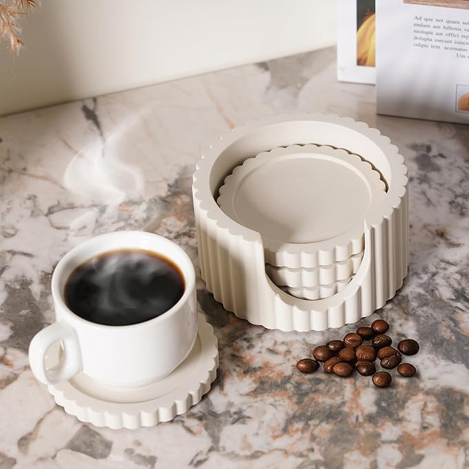 Decorative Coffee Table Ottoman Tray with Coasters | Modern Neutral Home Decor Accent | Console Table Decor | Kitchen Table Centrepiece | Luxury Apartment Decor | Decorative Centerpieces for Tables