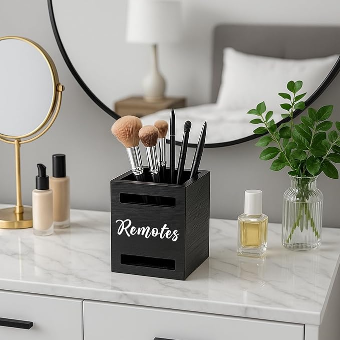 Small Remote Control Holder Wall Mount Wooden Remote Caddy Organizer for Bed Table TV Controller Box Storage Bedside Table Organizers Remotes Control Wall Holders Nightstand Accessories Black Caddy