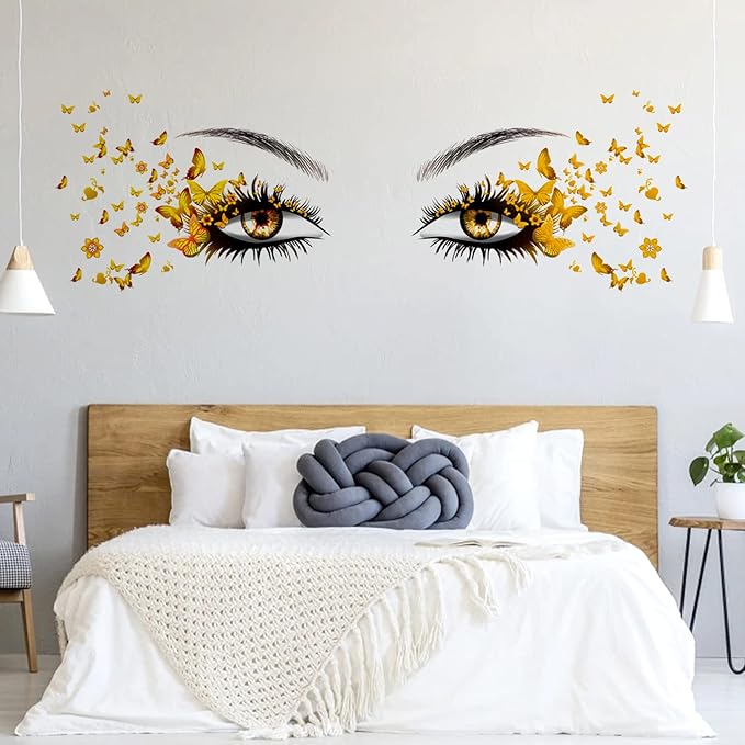 Beautiful Eyelash Eyes Wall Stickers Flying Butterfly Decals Girl Heart Decor Vinyl Art Butterflies Stickers for Women Girls Bedroom Living Room Decoration