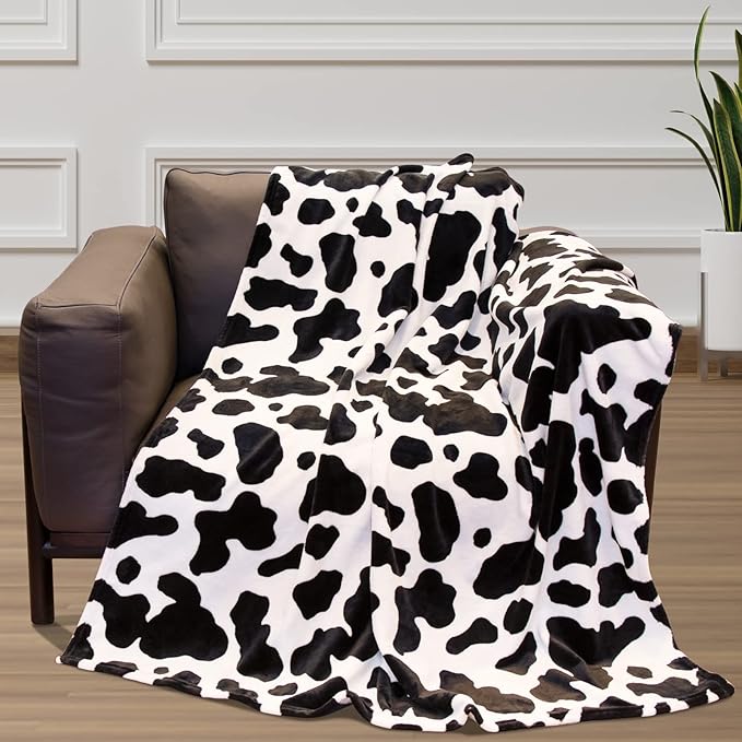 Soft Black and White Blanket Throw Cow Print Gifts Stuff 50x60inch Lightweight Cozy Fuzzy Fleece Blanket for Women Men Teenage Girls Boys Bed Couch