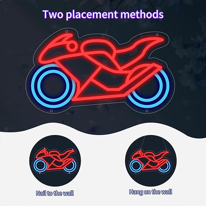 Motorcycle Neon Signs for Wall Decor, Motorcycle Racing Neon Lights for Man Cave Signs for Room Decor, Led Light Up Sign with USB Powered for Boys, Bar, Hotel, VIP Room, Home Decoration