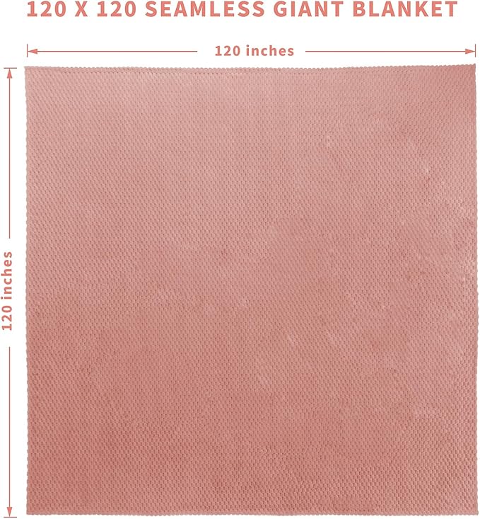 FY FIBER HOUSE Oversized King Blanket 120" x120" Seamless Extra Large Bed Blanket 10' x 10' Super Soft Plush Fuzzy Huge Blankets for Couch Office Sofa, Pink